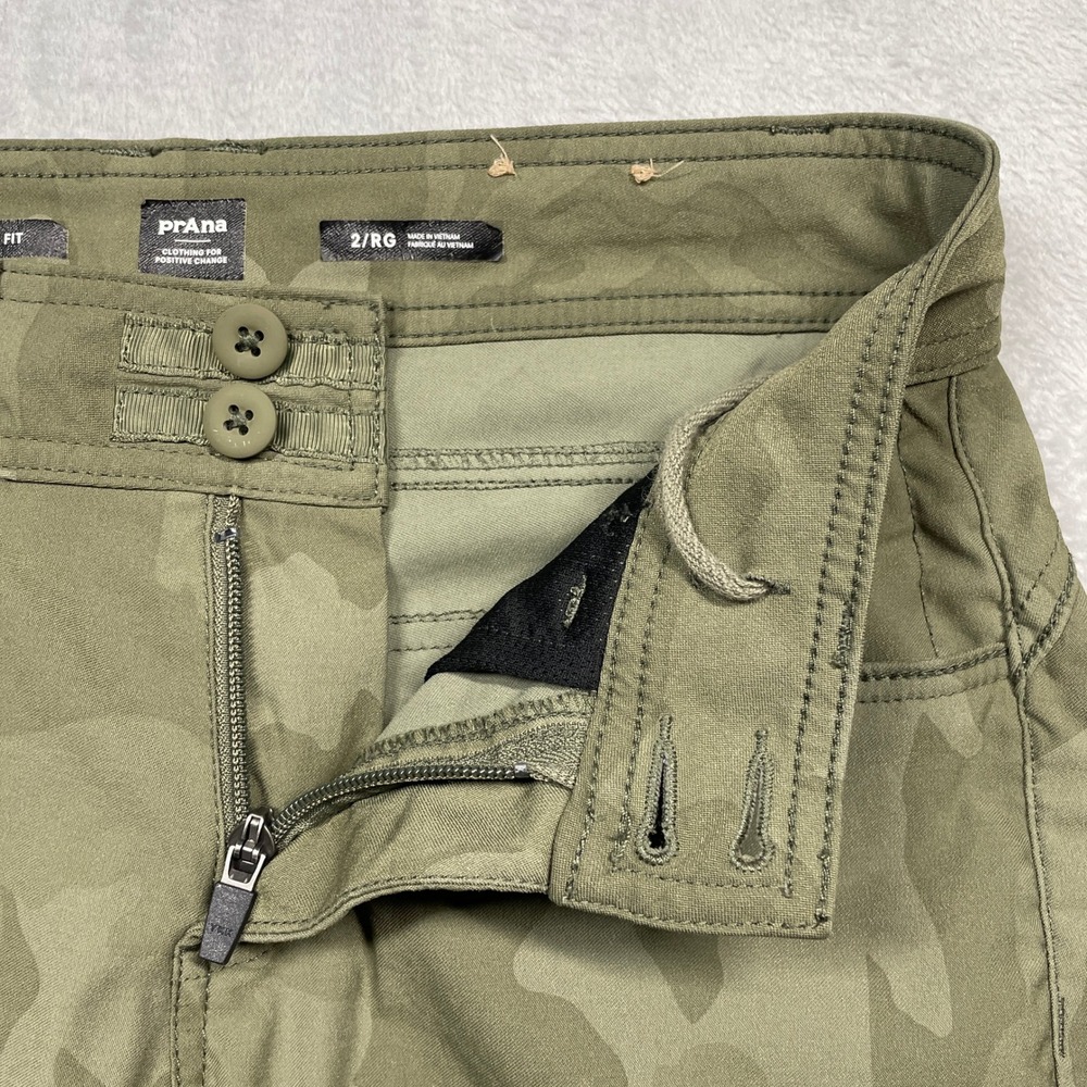 prAna Halle Straight Leg Pants Womens 2 Green Camo Hiking Cargo Stretch Mid Rise - Picture 12 of 16